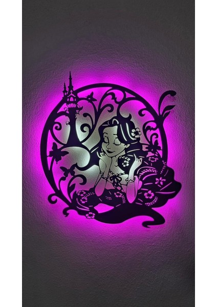 Peri Kız Temalı Ahşap LED Işıklı Tablo – El Yapımı Lazer Kesim Dekoratif Hediye Lamba