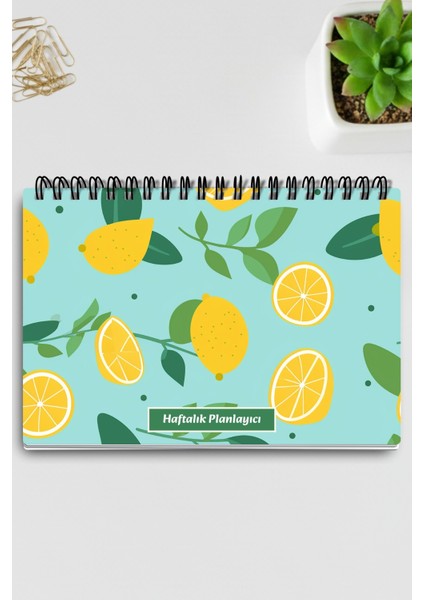 Mavi Limon Desenli A5 Tel Spiralli Yapılacaklar Notlar Listesi Haftalık Planlayıcı