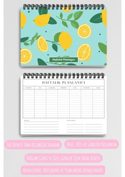 Mavi Limon Desenli A5 Tel Spiralli Yapılacaklar Notlar Listesi Haftalık Planlayıcı indirimleri