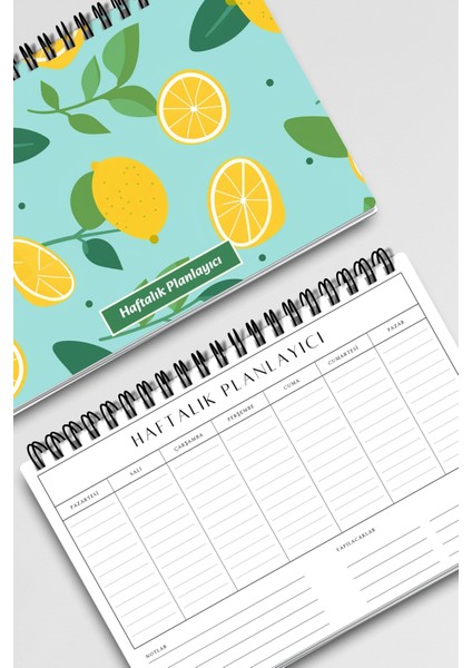 Mavi Limon Desenli A5 Tel Spiralli Yapılacaklar Notlar Listesi Haftalık Planlayıcı