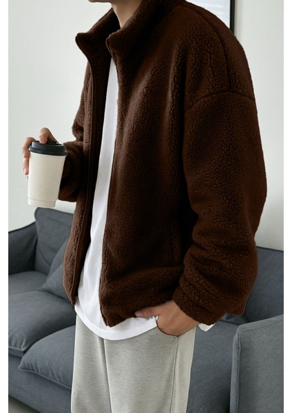 Erkek Isı Termal Iç Dış Sherpa Sonbahar Kış Tam Fermuarlı Peluş Polar Sweatshirt modelleri