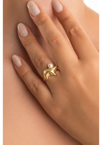 Ophelia 18 Ayar Sarı Altın Kaplama Gümüş Inci Yüzük fiyatları