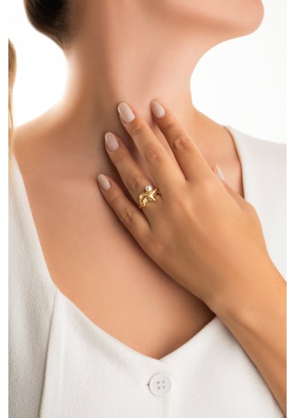 Ophelia 18 Ayar Sarı Altın Kaplama Gümüş Inci Yüzük fırsatları