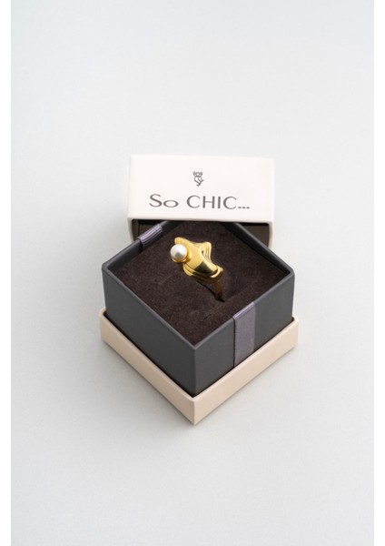 Ophelia 18 Ayar Sarı Altın Kaplama Gümüş Inci Yüzük indirimleri