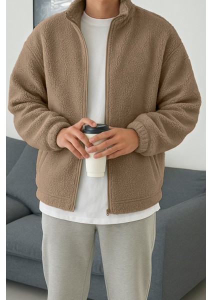 Erkek Isı Termal Iç Dış Sherpa Sonbahar Kış Tam Fermuarlı Peluş Polar Sweatshirt