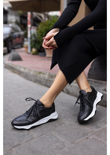 Fainn Kadin Siyah Gercek Deri Eva Tabanli Sneaker modelleri