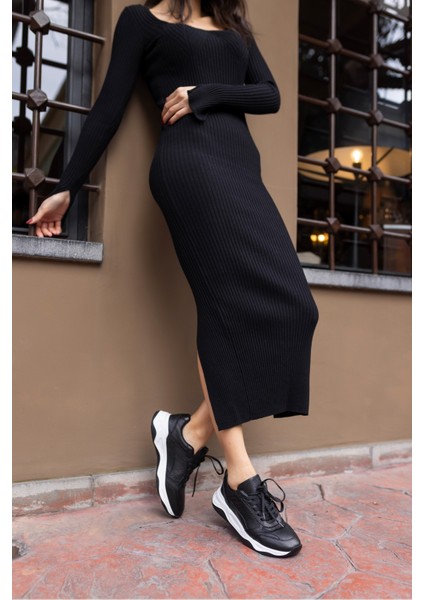 Fainn Kadin Siyah Gercek Deri Eva Tabanli Sneaker