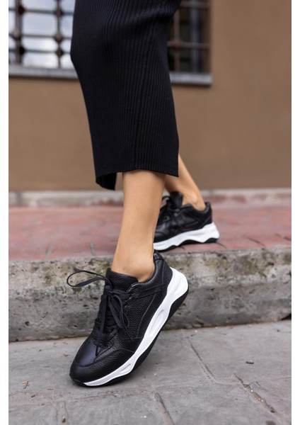 Fainn Kadin Siyah Gercek Deri Eva Tabanli Sneaker