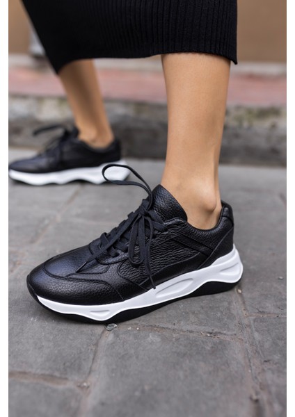 Fainn Kadin Siyah Gercek Deri Eva Tabanli Sneaker