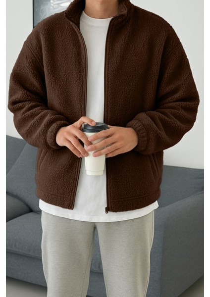 Erkek Isı Termal Iç Dış Sherpa Sonbahar Kış Tam Fermuarlı Peluş Polar Sweatshirt