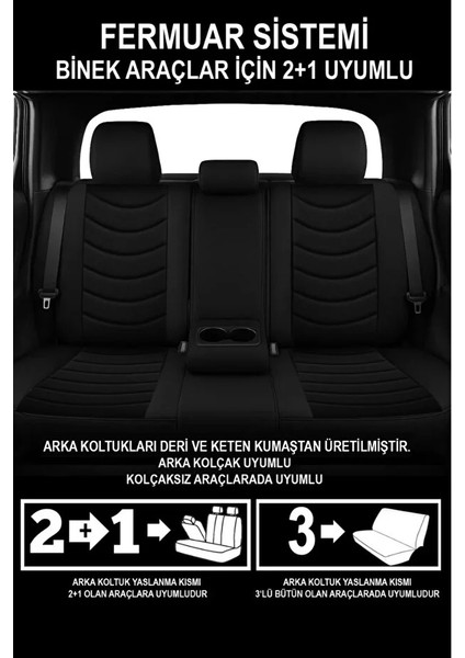 Citroen C2 (Phase 2008) Vts 1.6i 16V (122 Hp) 2009 Trend Serisi Uyumlu Keten Oto Kılıfı Siyah indirimleri