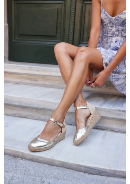 Miss Kadın Bej Biskuvi Gercek Deri Suet 5 cm Topuklu Espadrıl Sandalet indirimleri