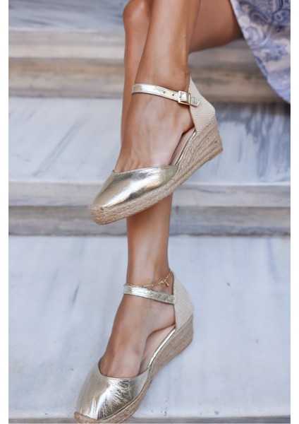 Miss Kadın Bej Biskuvi Gercek Deri Suet 5 cm Topuklu Espadrıl Sandalet