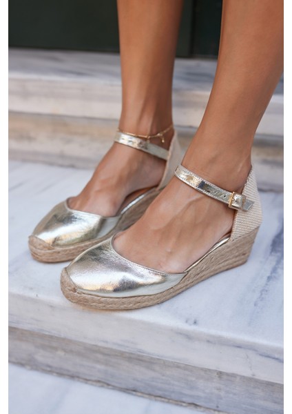 Miss Kadın Bej Biskuvi Gercek Deri Suet 5 cm Topuklu Espadrıl Sandalet