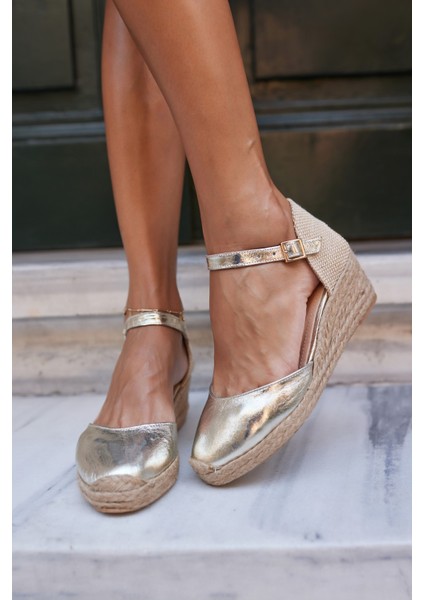 Miss Kadın Bej Biskuvi Gercek Deri Suet 5 cm Topuklu Espadrıl Sandalet