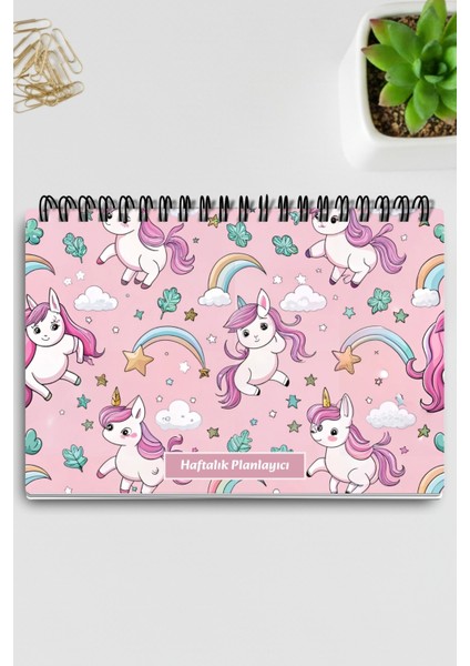 Pembe Unicorn Temalı A5 Tel Spiralli Yapılacaklar Notlar Listesi Haftalık Planlayıcı