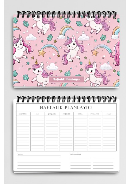 Pembe Unicorn Temalı A5 Tel Spiralli Yapılacaklar Notlar Listesi Haftalık Planlayıcı fiyatları