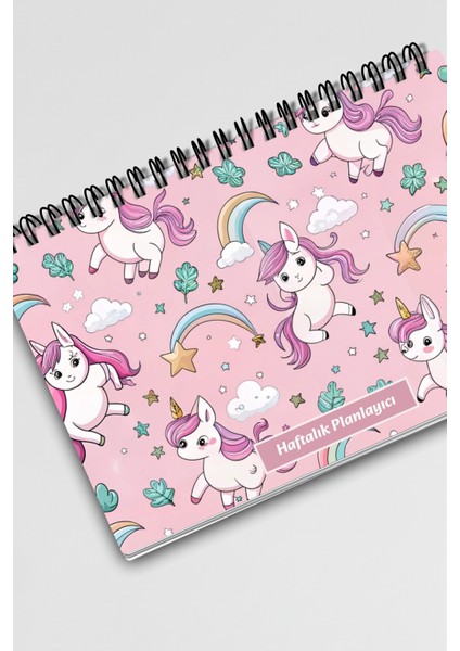 Pembe Unicorn Temalı A5 Tel Spiralli Yapılacaklar Notlar Listesi Haftalık Planlayıcı