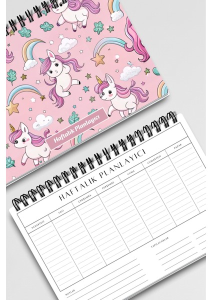 Pembe Unicorn Temalı A5 Tel Spiralli Yapılacaklar Notlar Listesi Haftalık Planlayıcı