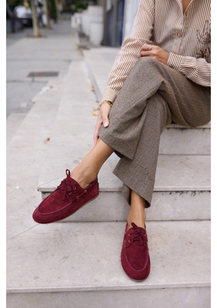 Claro Kadın Bordo Gercek Suet Loafer Ayakkabi
