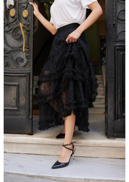 Alya Kadın Gumus Desenli Topuklu Sandalet