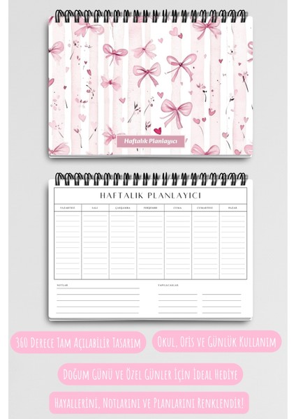 Pembe Buket ve Çiçek Temalı A5 Tel Spiralli Yapılacaklar Notlar Listesi Haftalık Planlayıcı indirimleri