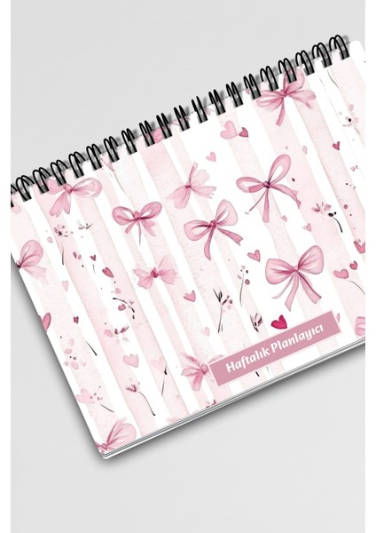 Pembe Buket ve Çiçek Temalı A5 Tel Spiralli Yapılacaklar Notlar Listesi Haftalık Planlayıcı