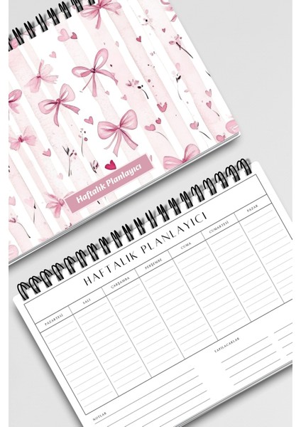 Pembe Buket ve Çiçek Temalı A5 Tel Spiralli Yapılacaklar Notlar Listesi Haftalık Planlayıcı