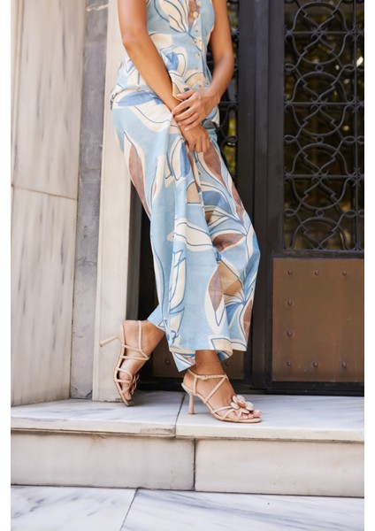 Natali Kadın Altin Çiçekli Topuklu Sandalet