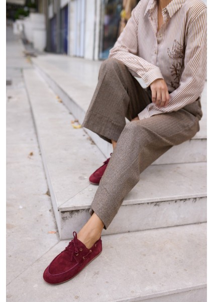 Claro Kadın Bordo Gercek Suet Loafer Ayakkabi modelleri