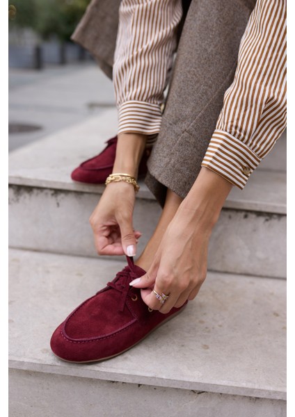 Claro Kadın Bordo Gercek Suet Loafer Ayakkabi