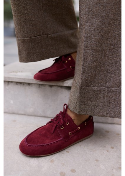 Claro Kadın Bordo Gercek Suet Loafer Ayakkabi