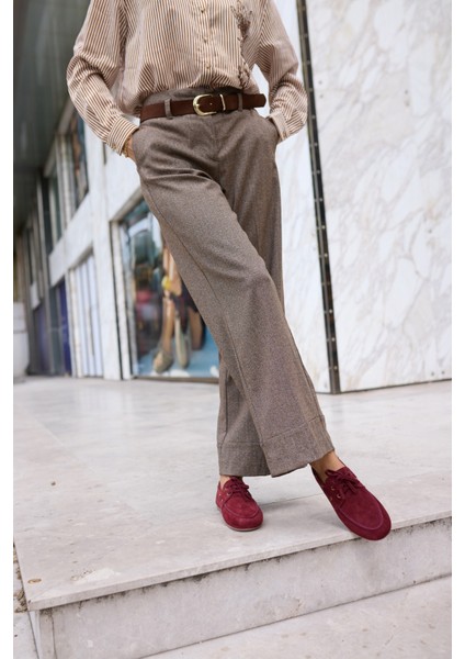 Claro Kadın Bordo Gercek Suet Loafer Ayakkabi