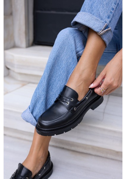 Robin Kadin Siyah Cilt Bagcıklı Loafer Ayakkabi indirimleri