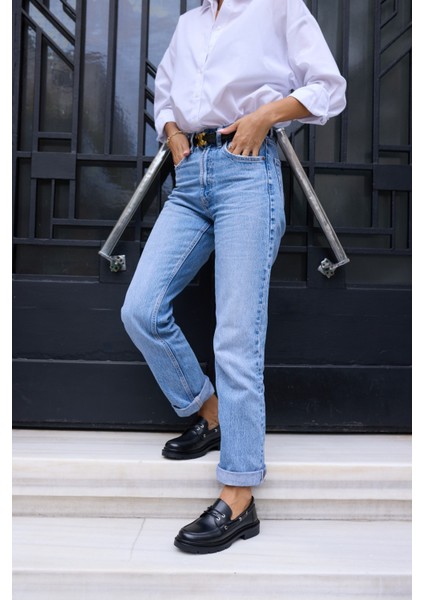 Robin Kadin Siyah Cilt Bagcıklı Loafer Ayakkabi