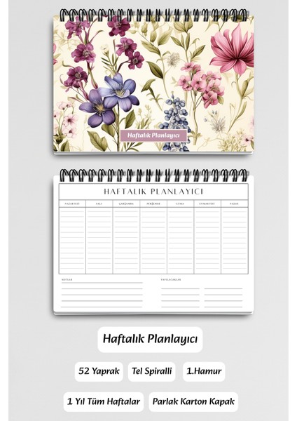 Sonbahar Botanik Çiçekler Temalı A5 Tel Spiralli Yapılacaklar Notlar Listesi Haftalık Planlayıcı modelleri