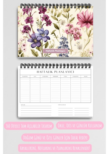 Sonbahar Botanik Çiçekler Temalı A5 Tel Spiralli Yapılacaklar Notlar Listesi Haftalık Planlayıcı indirimleri