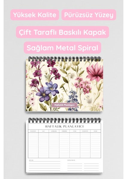 Sonbahar Botanik Çiçekler Temalı A5 Tel Spiralli Yapılacaklar Notlar Listesi Haftalık Planlayıcı