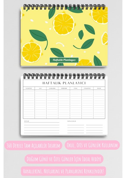 Sarı Limon Desenli A5 Tel Spiralli Yapılacaklar Notlar Listesi Haftalık Planlayıcı indirimleri