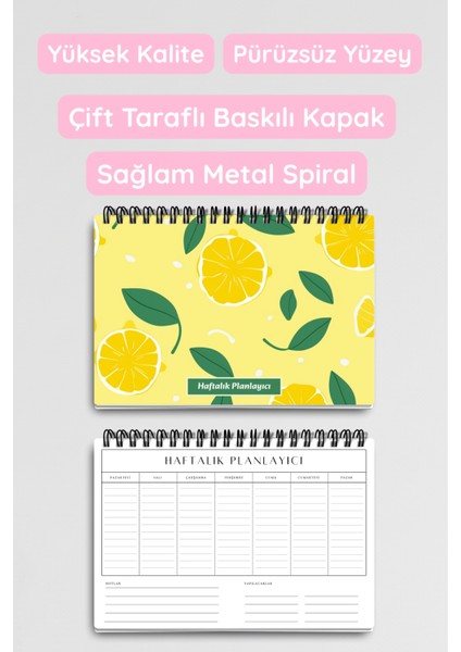 Sarı Limon Desenli A5 Tel Spiralli Yapılacaklar Notlar Listesi Haftalık Planlayıcı