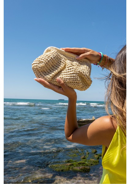 Jude Kadin Lacivert Hasır Zincir Detayli Plaj-Gunluk Çanta modelleri