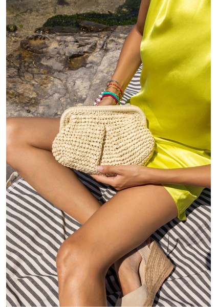 Jude Kadin Lacivert Hasır Zincir Detayli Plaj-Gunluk Çanta