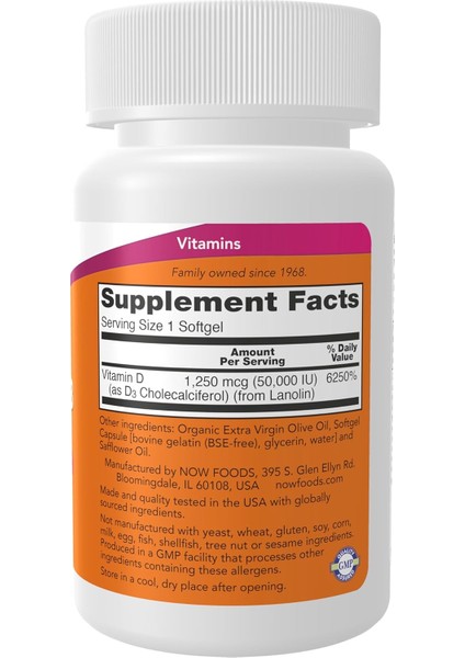 Vitamin D-3, Max Potency, 50,000 Iu Premium (As D3 Cholecalciferol) (From Lanolin) Supports Immune System fiyatları