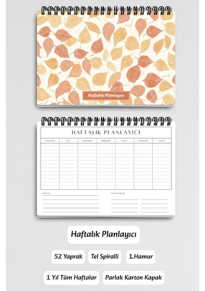 Sonbahar Yaprakları Temalı A5 Tel Spiralli Yapılacaklar Notlar Listesi Haftalık Planlayıcı modelleri