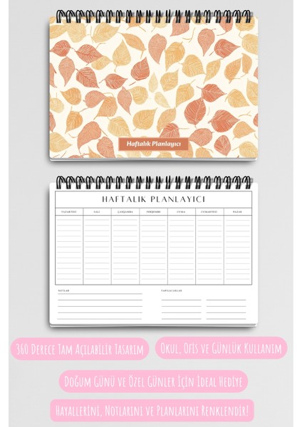 Sonbahar Yaprakları Temalı A5 Tel Spiralli Yapılacaklar Notlar Listesi Haftalık Planlayıcı indirimleri