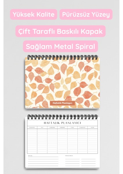 Sonbahar Yaprakları Temalı A5 Tel Spiralli Yapılacaklar Notlar Listesi Haftalık Planlayıcı