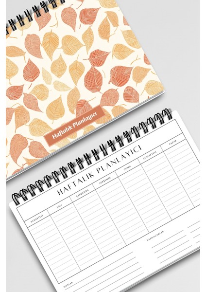 Sonbahar Yaprakları Temalı A5 Tel Spiralli Yapılacaklar Notlar Listesi Haftalık Planlayıcı
