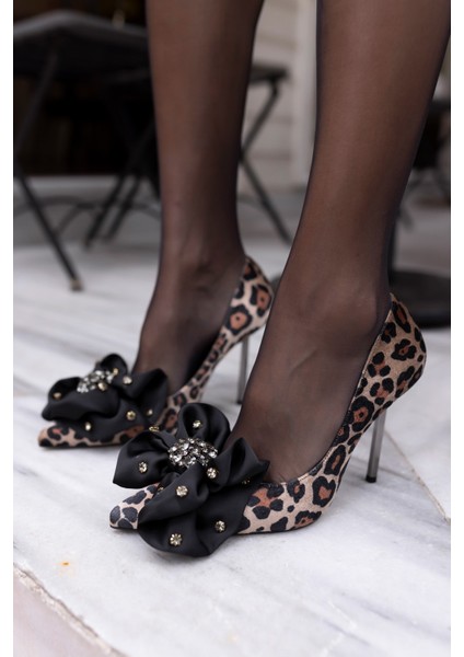 Lusado Kadın Leopar Siyah Fıyonklu Topuklu Ayakkabi indirimleri