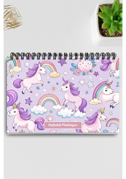 Lila Unicorn Temalı A5 Tel Spiralli Yapılacaklar Notlar Listesi Haftalık Planlayıcı