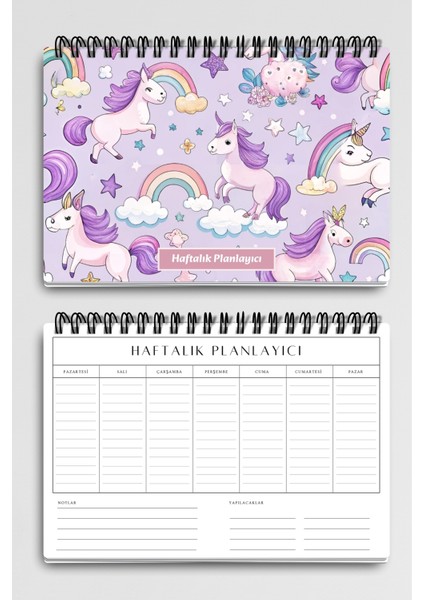Lila Unicorn Temalı A5 Tel Spiralli Yapılacaklar Notlar Listesi Haftalık Planlayıcı fiyatları